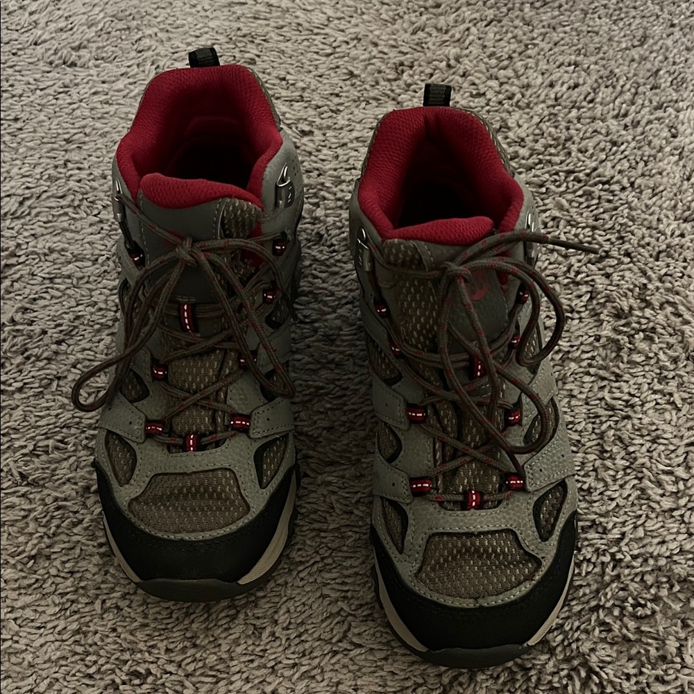 Merrell Big Kids Moab 3 Gray and Red Waterproof Hiking Boots